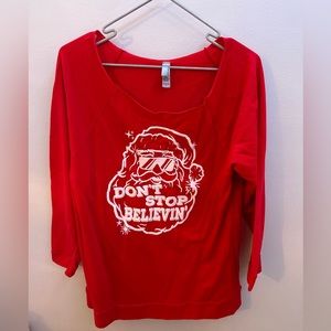Red “Don’t Stop Believin” Next Level Apparel crew neck